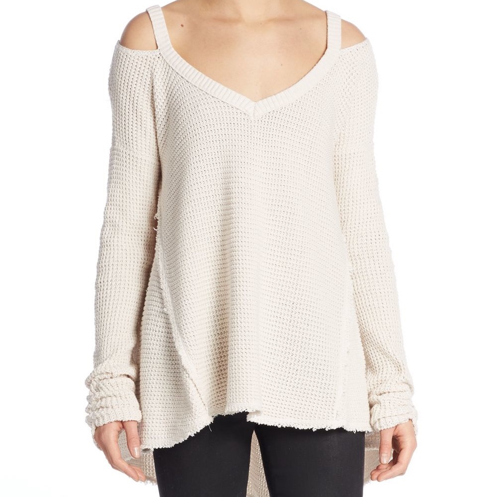 Free People Waffle Knit Cold Shoulder Sweater